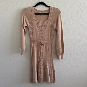 Chelsea & Violet Girls Knit Sweater Dress M Beige Long Sleeve Fit & Flare Pullov